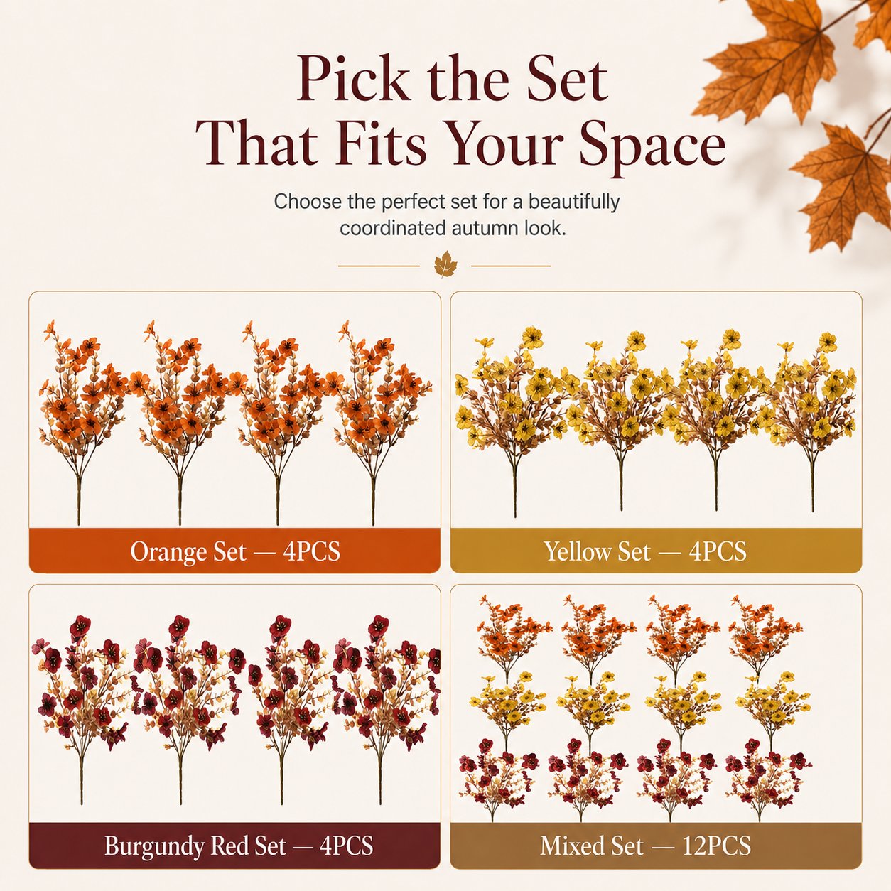 Adjustable Fabric Fall Flower Bouquet Sets for Indoor & Outdoor Decor
