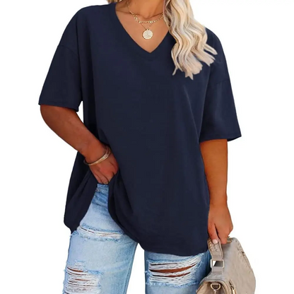 Women's Plus Size V Neck Half Sleeve Tunic Tee Loose Fit Cotton Summer