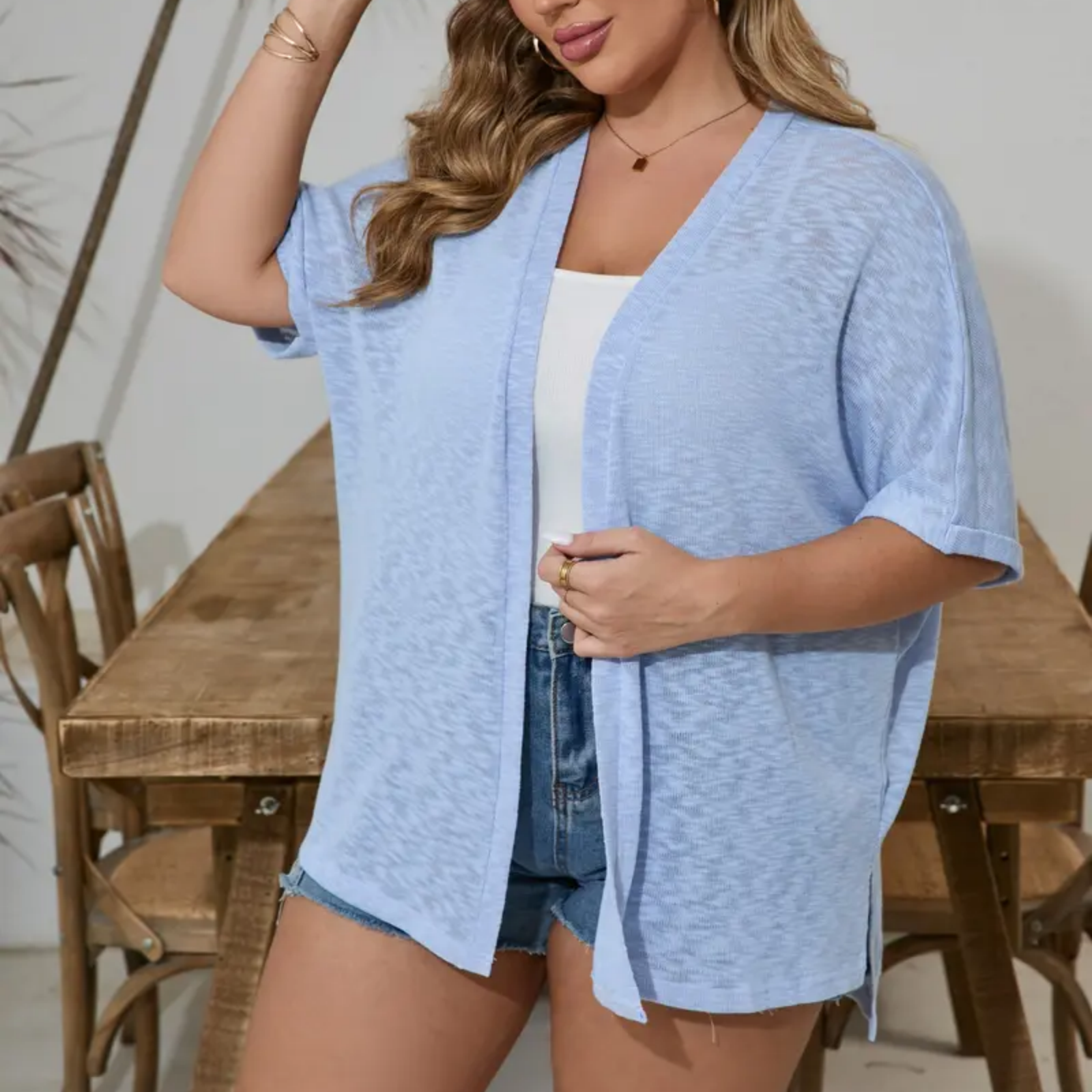 Short-sleeved casual solid coat
