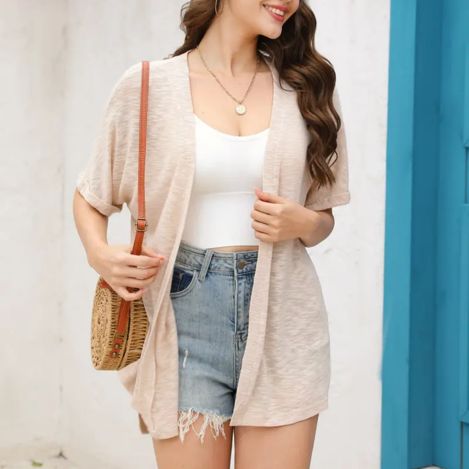 Short-sleeved casual solid coat