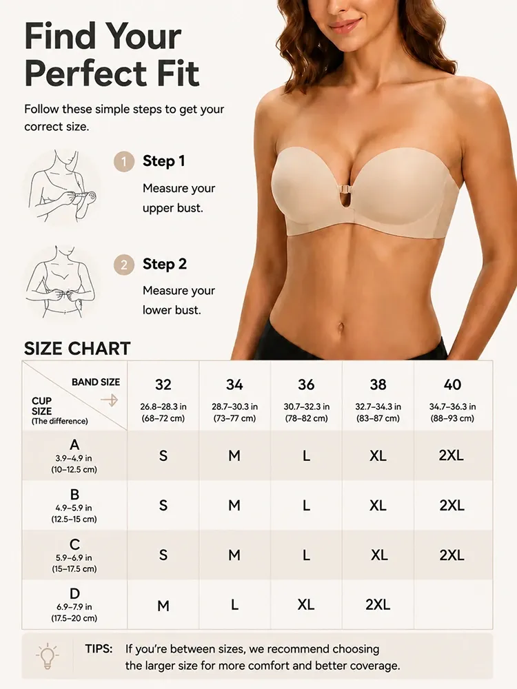 Women's Strapless Front Closure Push-Up Bra
