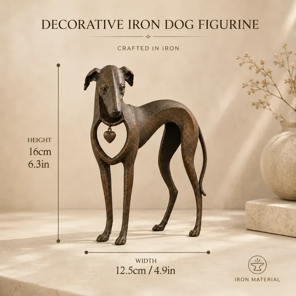 Heritage Heart Sighthound Sculpture – Vintage Iron Dog Accent for Timeless Interiors