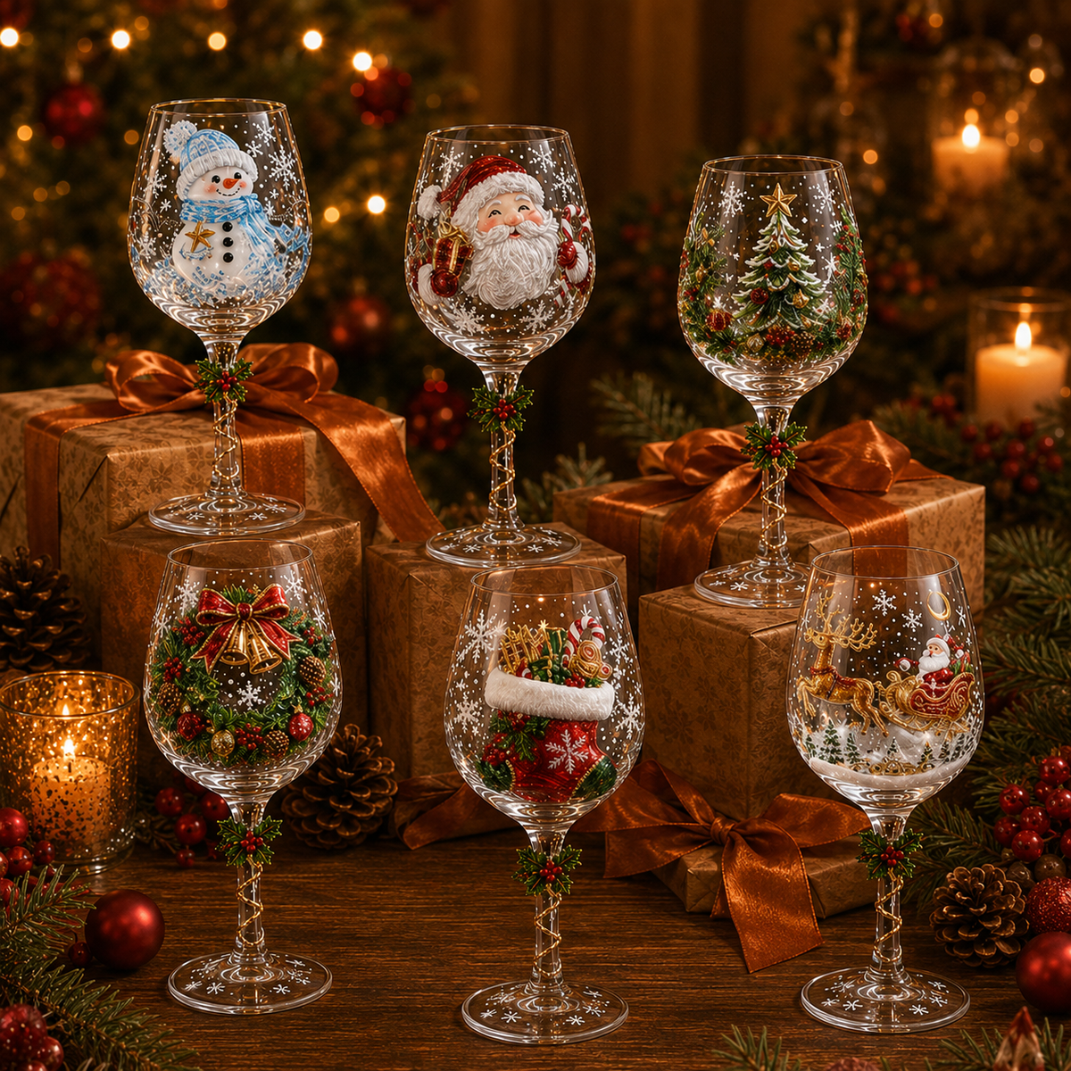 🔥🎁Christmas 3D Wine Glass Collection Gift Box Set✨