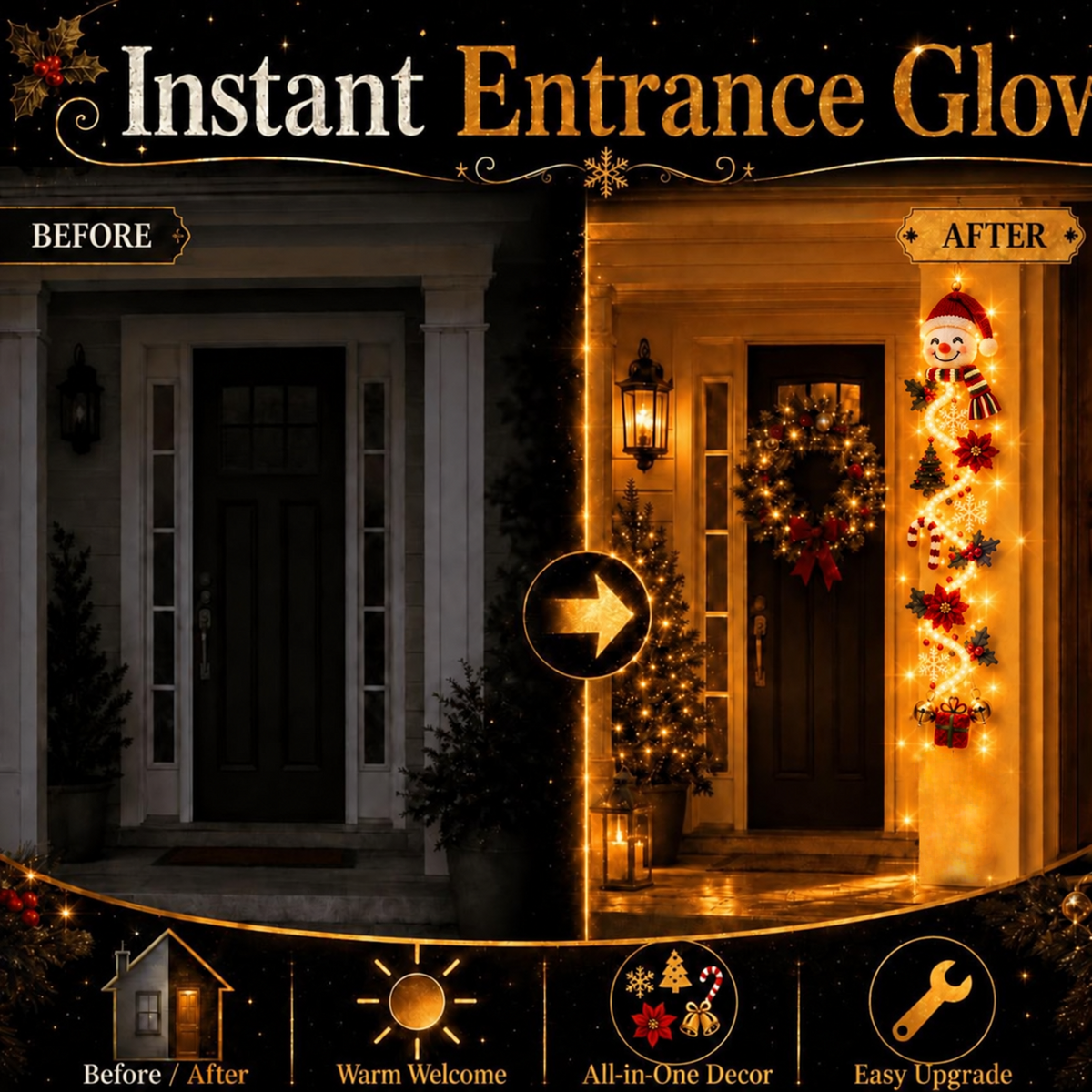 ⏳ Last Day 49% OFF – 🎄MerryCascade™ Glowing Christmas Door Hanger | 6 Festive Light Designs✨