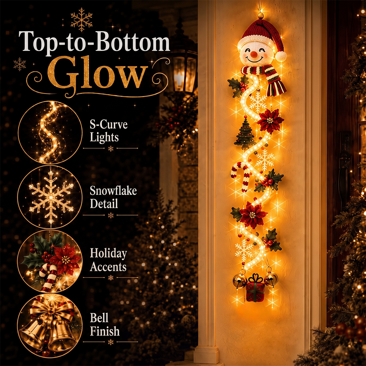 ⏳ Last Day 49% OFF – 🎄MerryCascade™ Glowing Christmas Door Hanger | 6 Festive Light Designs✨