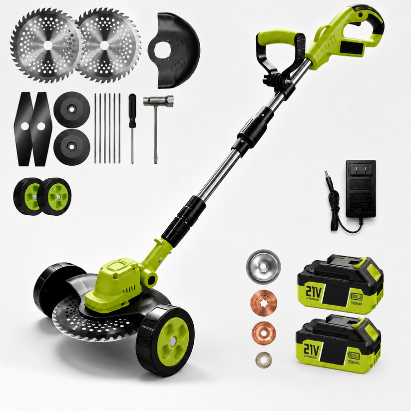 🌿⚡21V 3-in-1 Cordless String Trimmer, Edger & Mini Mower – 2 Batteries Included