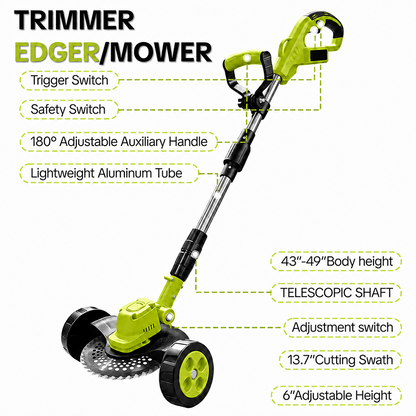🌿⚡21V 3-in-1 Cordless String Trimmer, Edger & Mini Mower – 2 Batteries Included