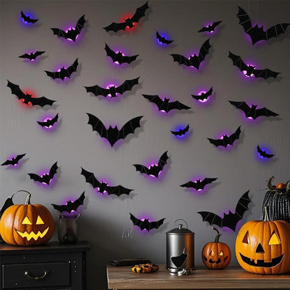 Halloween LED Flying Bat Decorations – Glowing 3D Bat Wall Decor for Porch, Window, Door, Garage & Party Backdrop