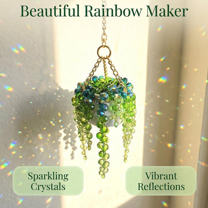 ✨ Mini White Pot Beaded Plant Suncatcher, Crystal Rainbow Maker Window Hanging Decor🌱