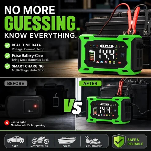 ⏳⏳Time-Limited Special⏰12V 6A Smart Car Battery Charger , Auto Maintain & Desulfation