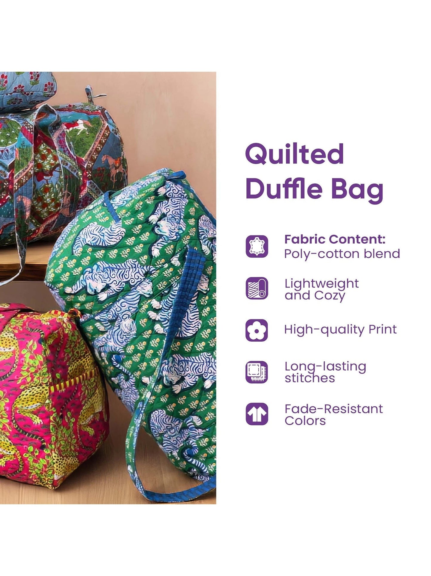 Peace Sign Quilted Duffle Bag
