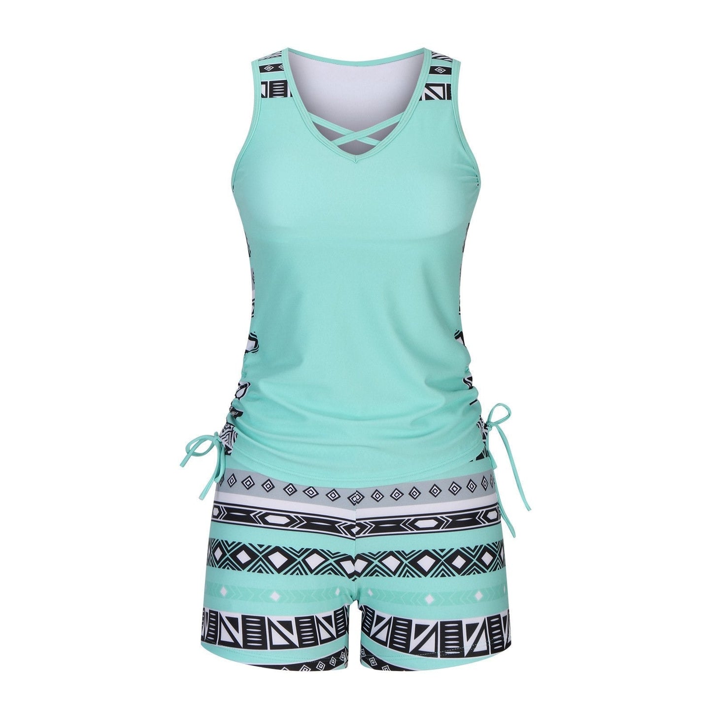 ⏰LAST DAY 50% OFF -Women's Tummy Control Tankini Set with Built-In Bra – Flattering Boho Swimwear with Shorts