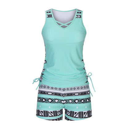 ⏰LAST DAY 50% OFF -Women's Tummy Control Tankini Set with Built-In Bra – Flattering Boho Swimwear with Shorts