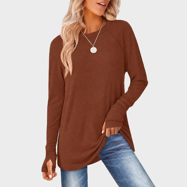 Women's Tunic Top Long Sleeve Round Neck with Thumb Holes