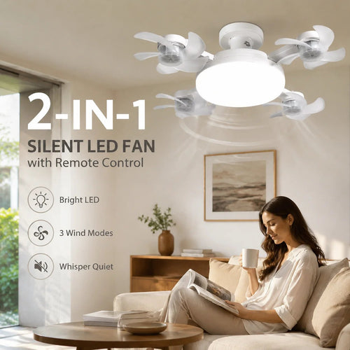 2‐in‐1 Silent LED Fan with Remote Control, Energy‐Saving Cooling & Lighting Combo for Home Bedroom