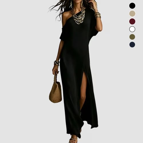 Slash Shoulder Slit Dress