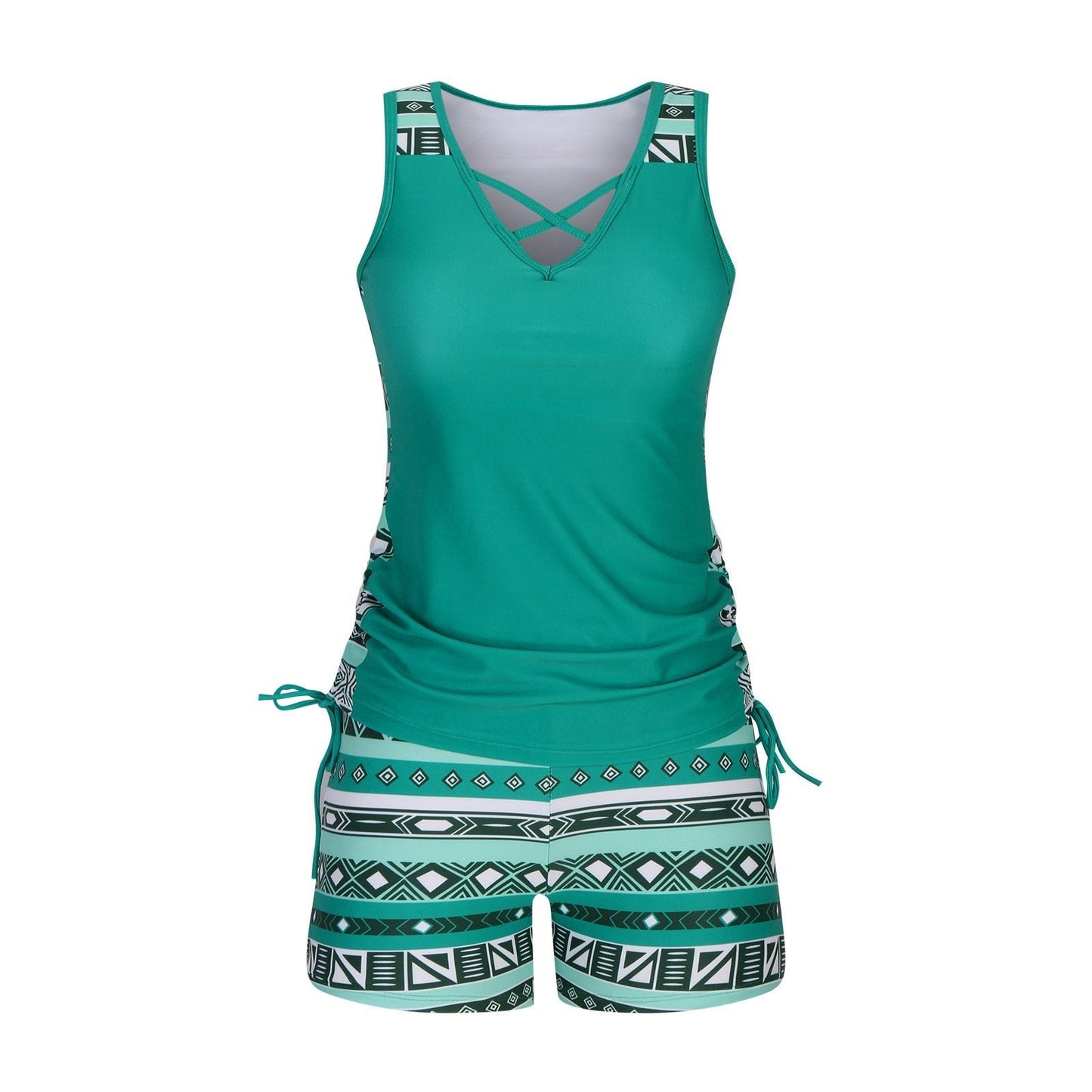 ⏰LAST DAY 50% OFF -Women's Tummy Control Tankini Set with Built-In Bra – Flattering Boho Swimwear with Shorts