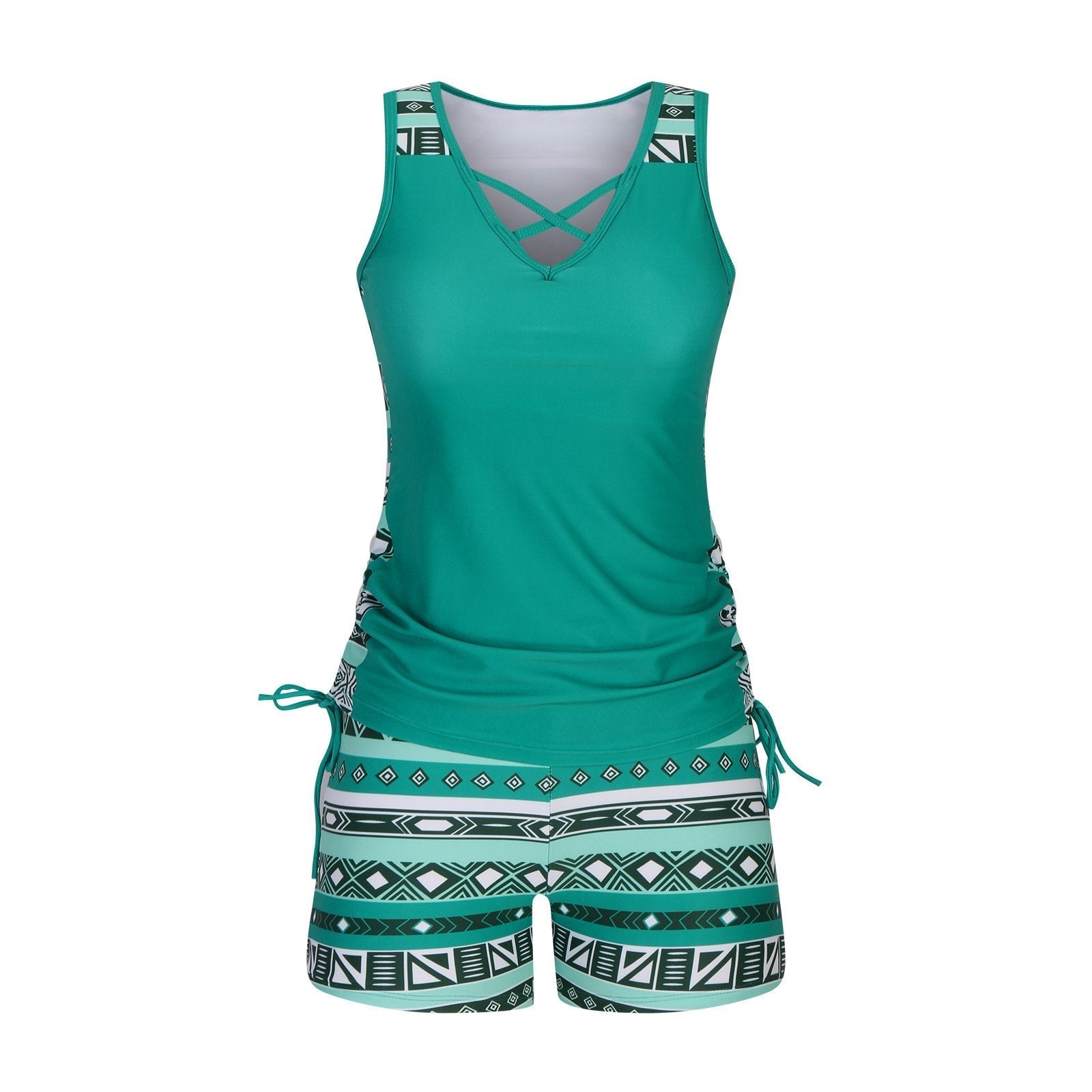 ⏰LAST DAY 50% OFF -Women's Tummy Control Tankini Set with Built-In Bra – Flattering Boho Swimwear with Shorts