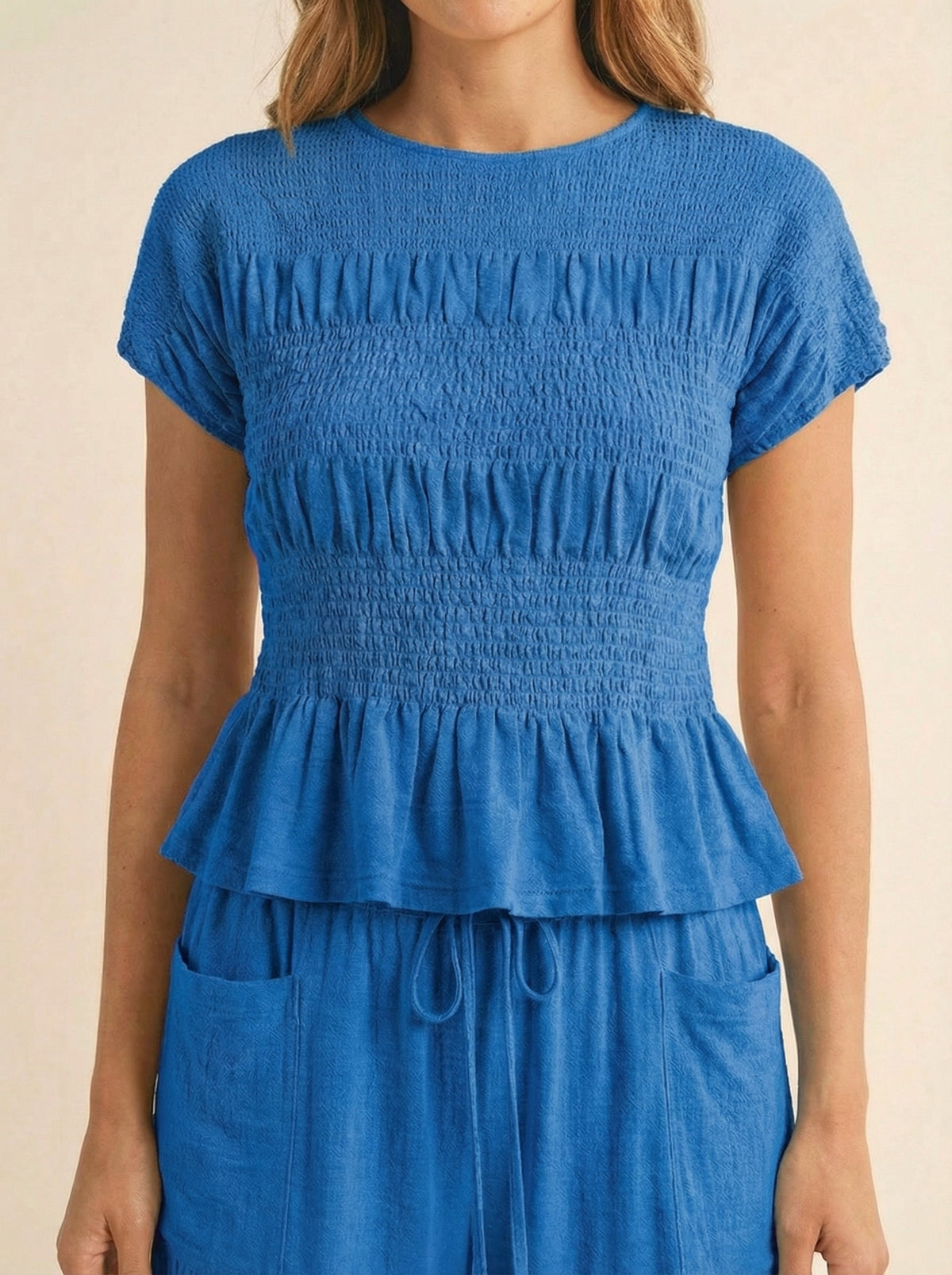 Women's 2 Piece Boho Set Smocked Top Wide Leg Pants