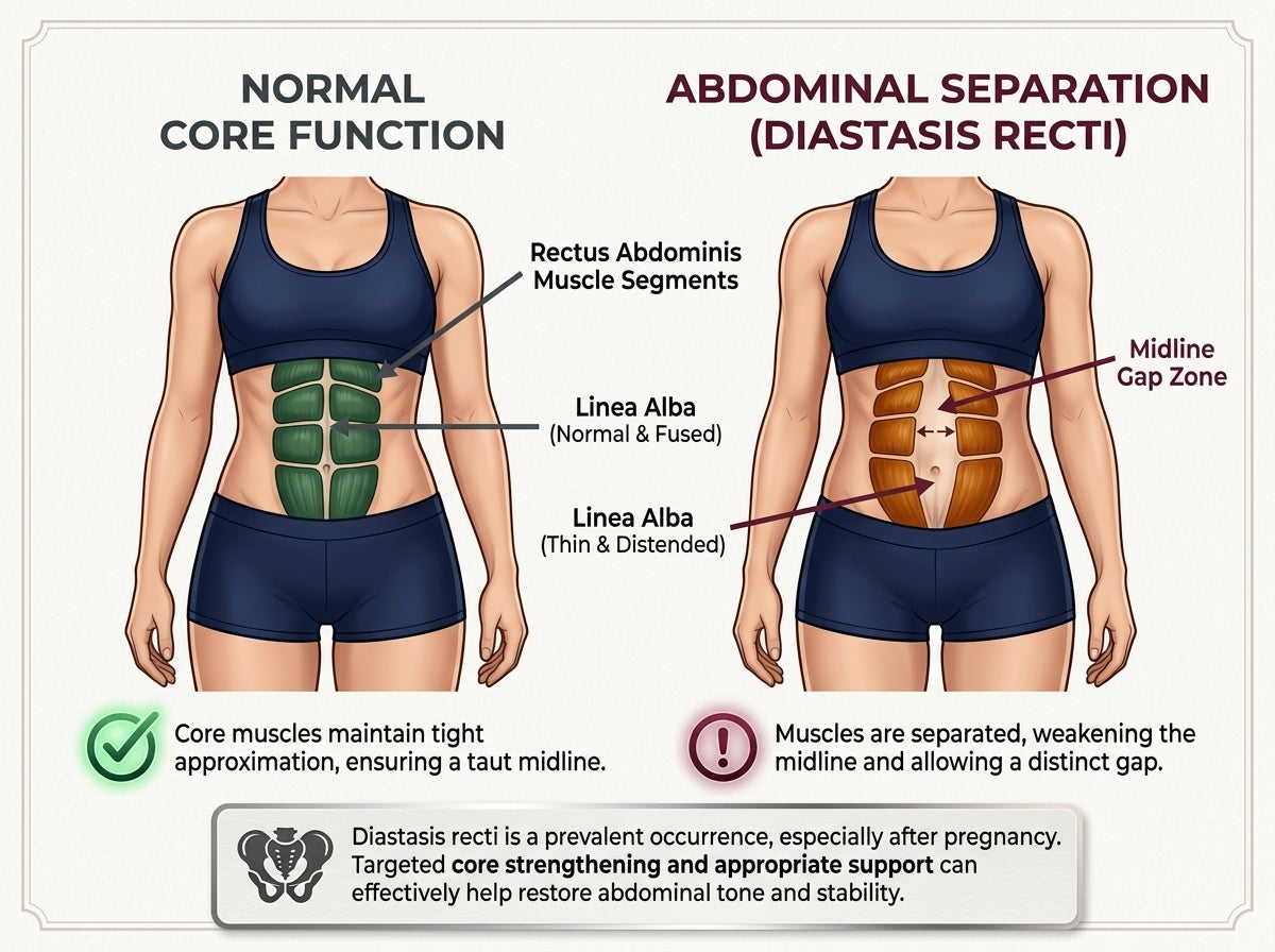 Normal abs vs diastasis diagram
