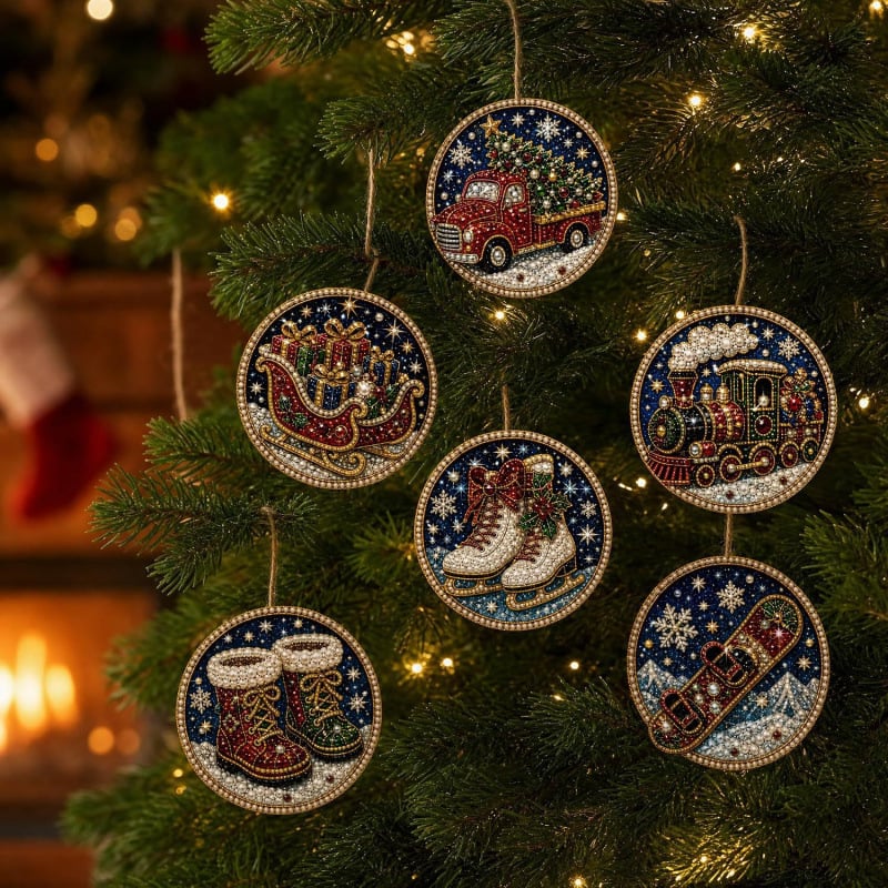 Christmas DIY Diamond Painting Ornaments Kit (12-Piece) – Xmas Tree Hanging Craft Decoration