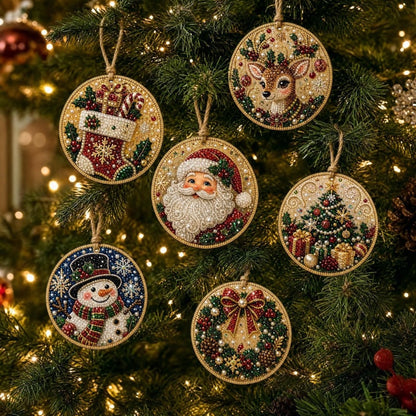 Christmas DIY Diamond Painting Ornaments Kit (12-Piece) – Xmas Tree Hanging Craft Decoration