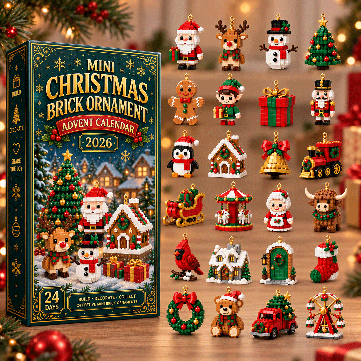 ⏳ Last day to save 49% – 🎄 24-Day Mini Christmas Ornament Advent Calendar | 24 unique festive buildable designs with hanging loops—perfect for decorating Christmas trees, wreaths, and holiday displays 🧱