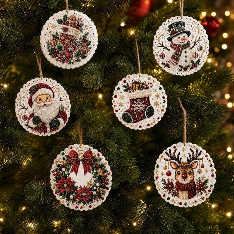 Christmas DIY Diamond Painting Ornaments Kit (12-Piece) – Xmas Tree Hanging Craft Decoration