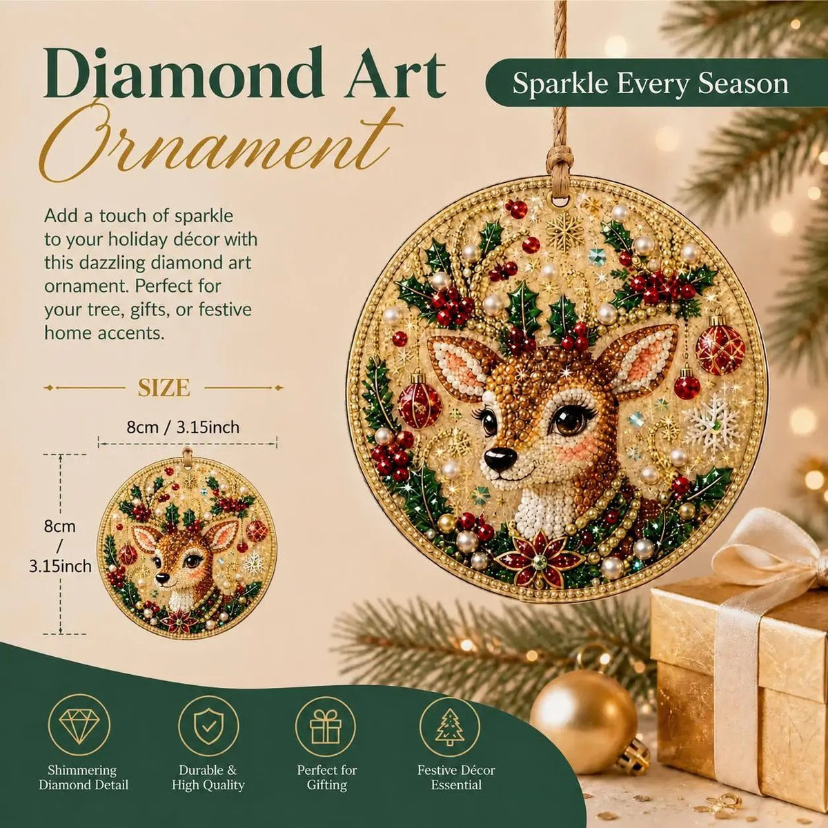 Christmas DIY Diamond Painting Ornaments Kit (12-Piece) – Xmas Tree Hanging Craft Decoration